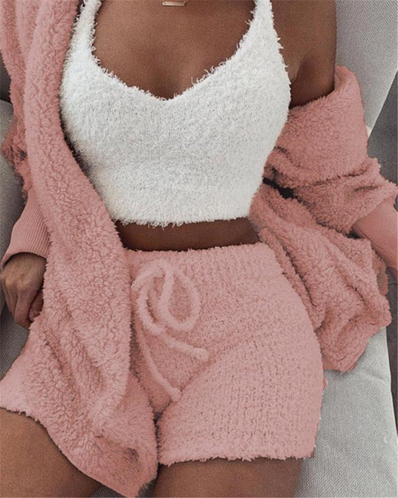 Dames Pyjama Set – Crop Top & Shorts, 3-delig