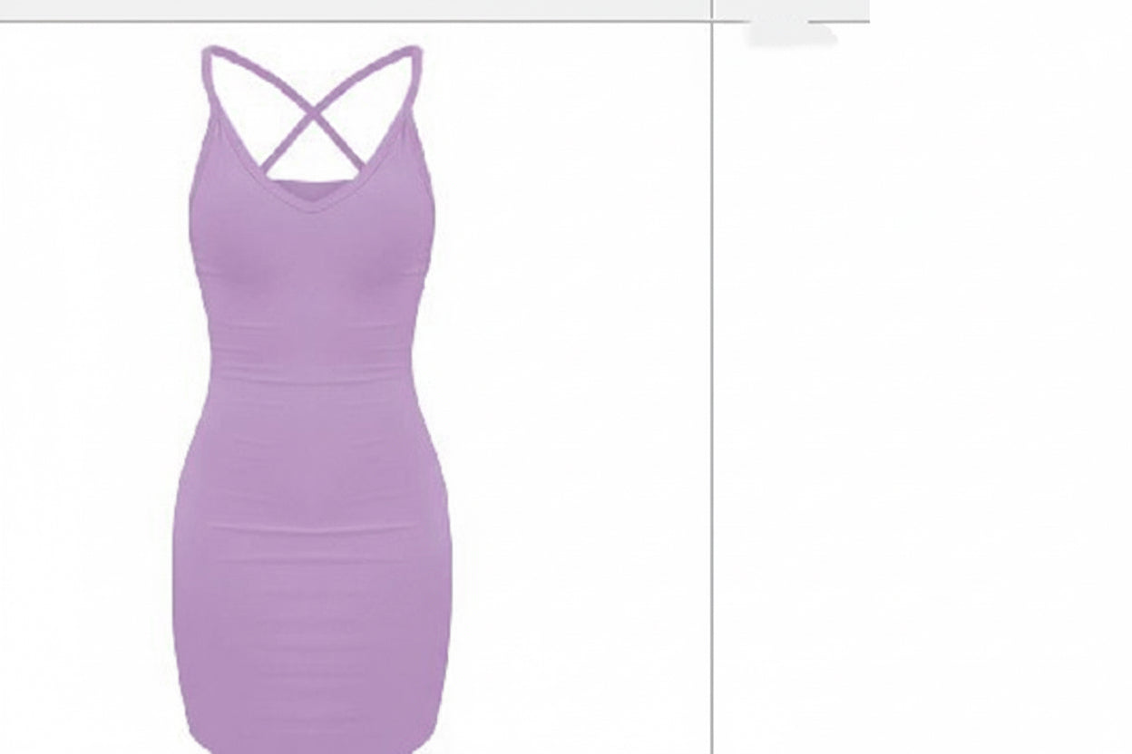 Eenvoudige Pure Kleur Strakke Jurk met Halternek