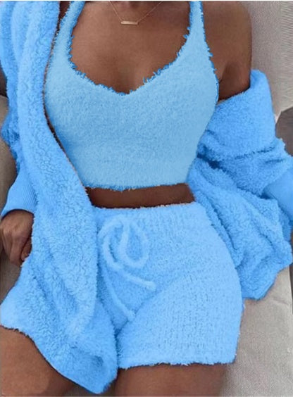 Dames Pyjama Set – Crop Top & Shorts, 3-delig