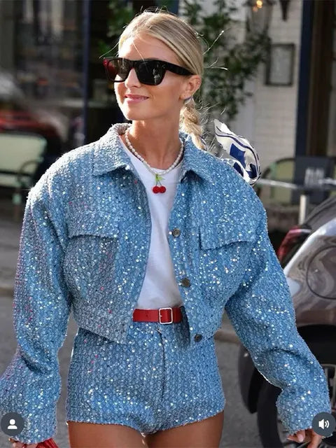 Dames Glitter Tweedelige Set – Strapless Top & Losse Broek