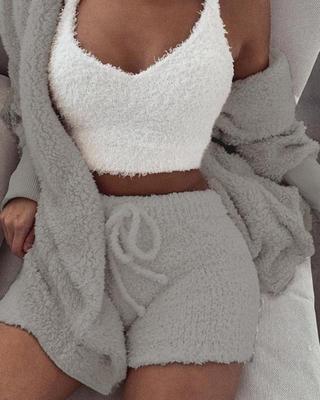 Dames Pyjama Set – Crop Top & Shorts, 3-delig
