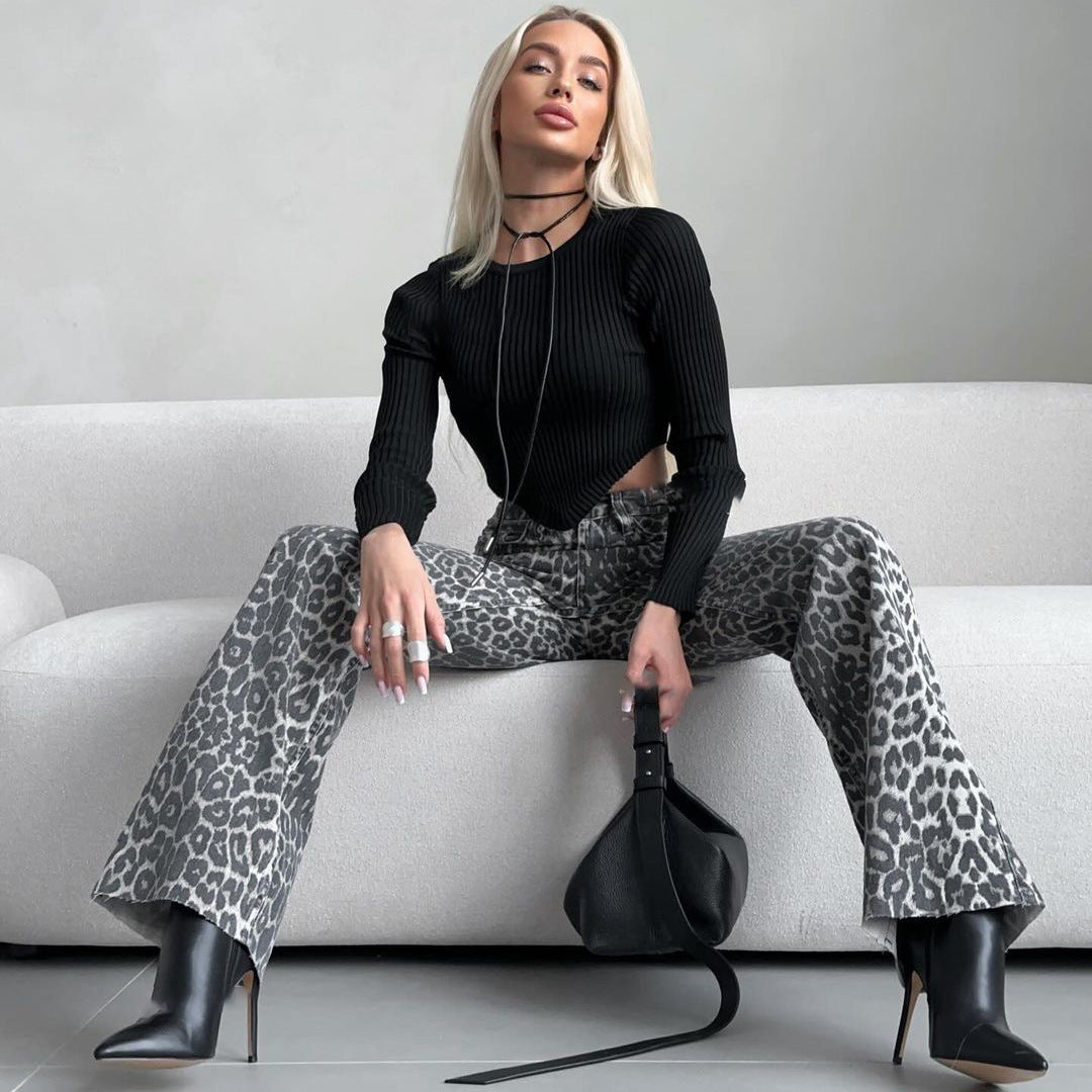 Luipaardprint smalle jeans voor vrouwen