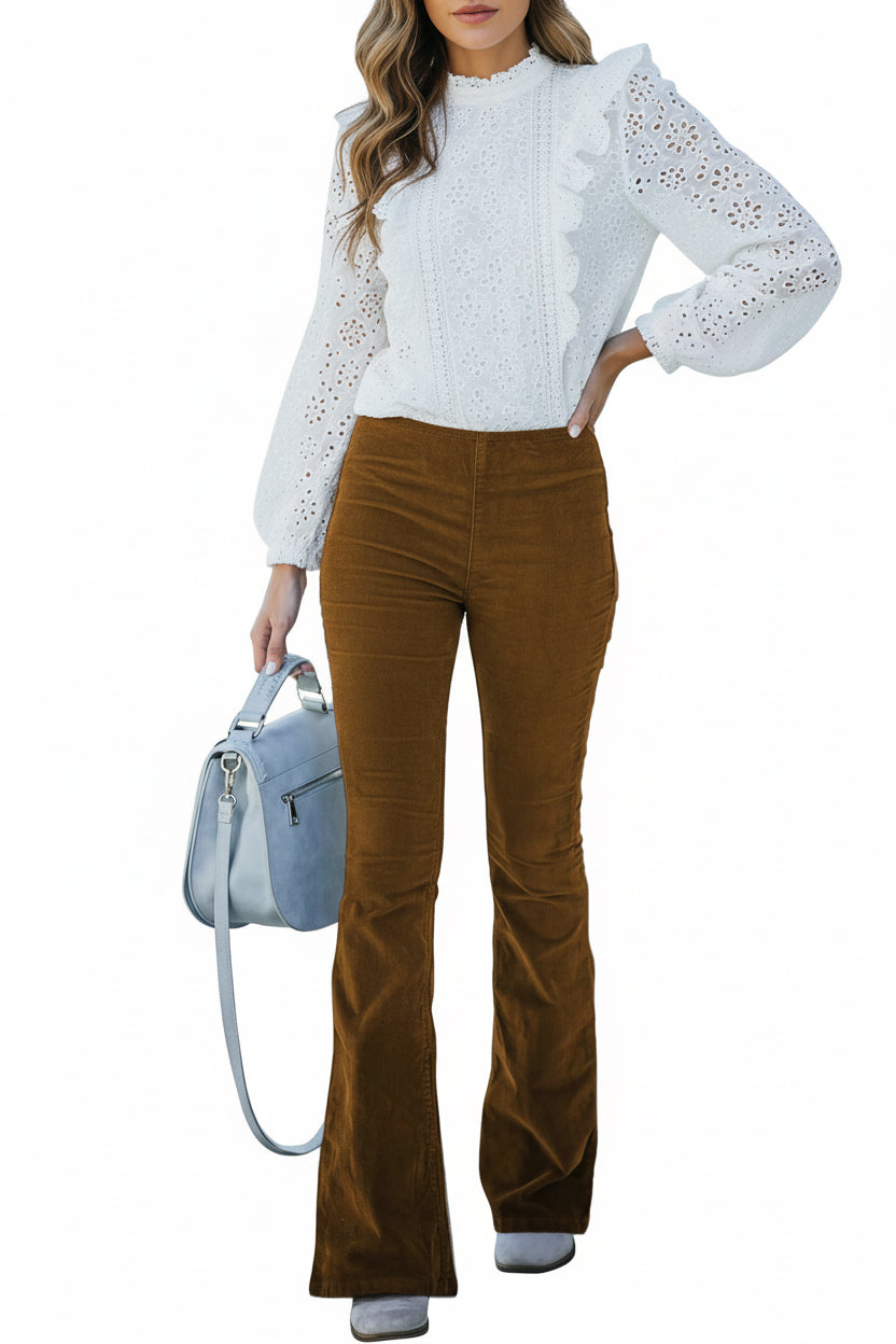 Elegante corduroy high-waist flared pantalon voor dames – slim fit, herfst & winter